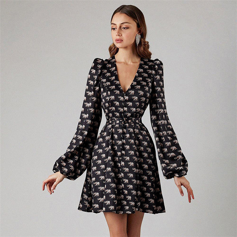 Satin Satin V-neck Temperament Slim Dress