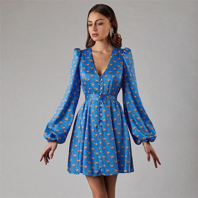 Satin Satin V-neck Temperament Slim Dress