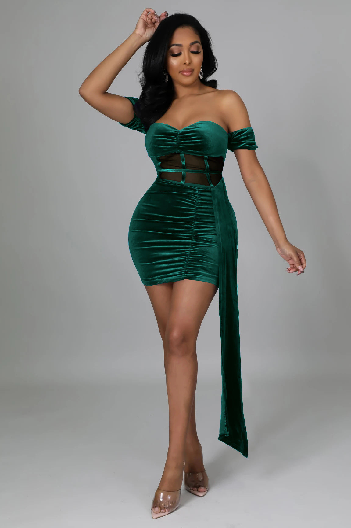 High-stretch Korean Velvet Wrap Chest Slim One-shoulder Dress