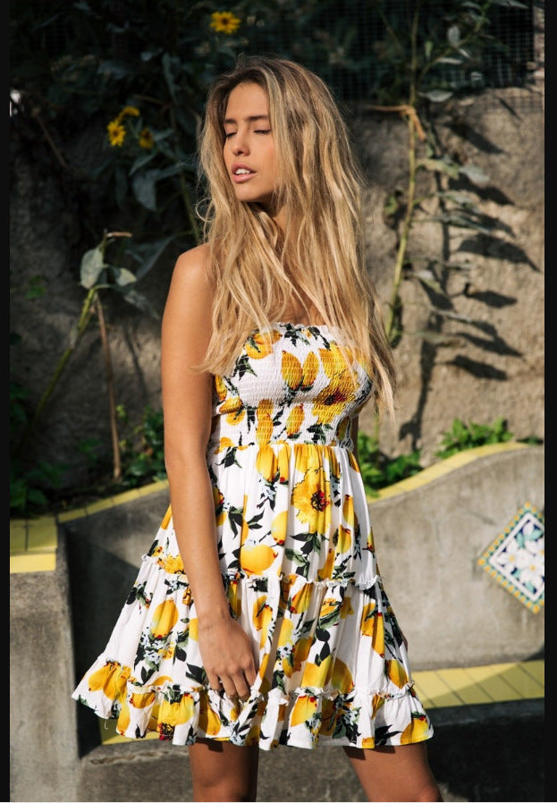 Printed wrap breast dress