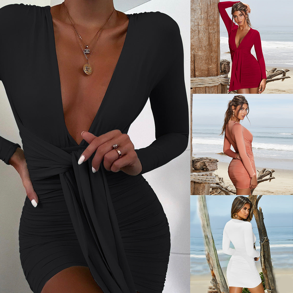 Pleated wrap hip dress