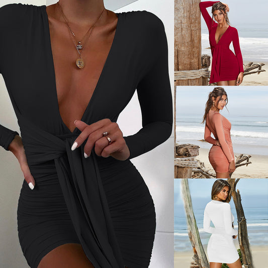 Pleated wrap hip dress