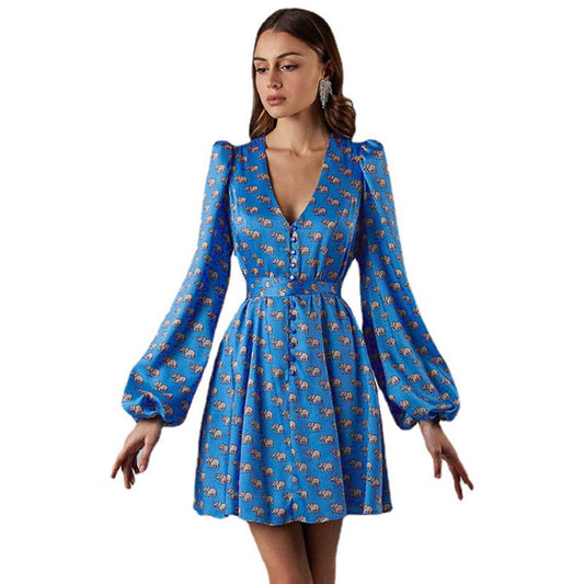 Satin Satin V-neck Temperament Slim Dress